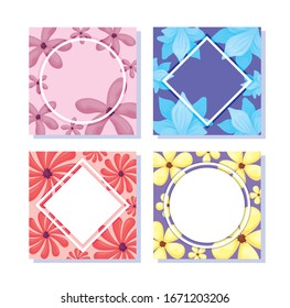 conjunto de cuadros decorativos y fondos florales sobre fondo blanco, ilustración vectorial