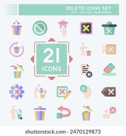 Icon Set Delete. related to Delete Button symbol. flat style. simple design illustration