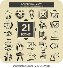 Icon Set Delete. related to Delete Button symbol. hand drawn style. simple design illustration