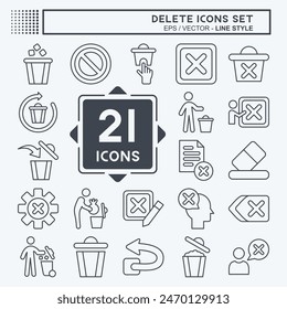 Icon Set Delete. related to Delete Button symbol. line style. simple design illustration