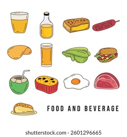 Icon Set of Delicious Food Dish with Drink Beverage