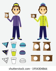 Icon set delivery man and packings 