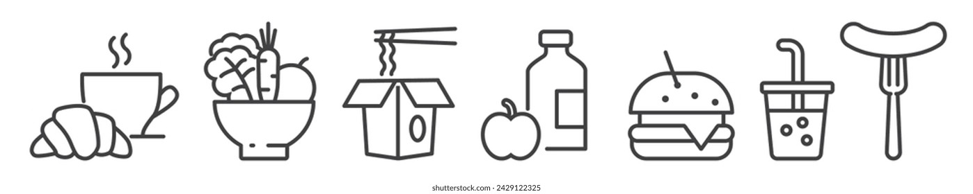 Icon Set of delivery snack and refreshment - Vector Illustration -  Editable Thin Line Icons Collection on white Background for Web and Print