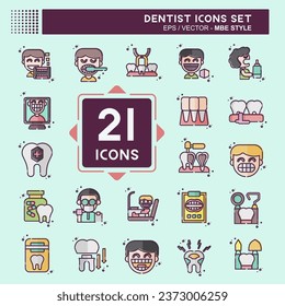 Icon Set Dentist. related to Medice symbol. MBE style. simple design editable. simple illustration