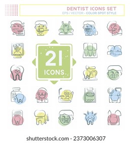 Icon Set Dentist. related to Medice symbol. Color Spot Style. simple design editable. simple illustration