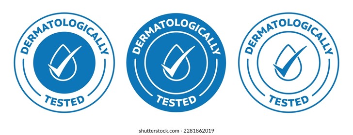 Icon set of the "dermatologically tested" with water drope in blue color. vector illustration - Shutterstock ID 2281862019