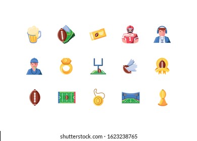 Icon set design, American football super bowl sport hobby competition game training equipment tournement and play theme Vector illustration