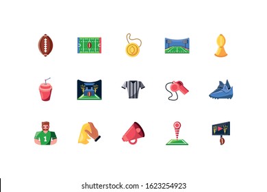 Icon set design, American football super bowl sport hobby competition game training equipment tournement and play theme Vector illustration
