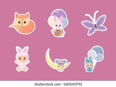 Icon set design, Baby shower invitation party card and decoration theme Vector illustration