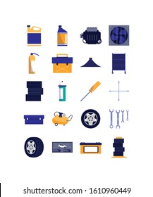 Icon set design, Car repair service maintenance job workshop labor work broken and professional theme Vector illustration