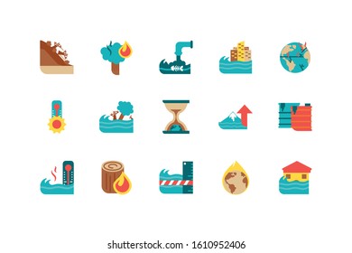 Icon set design, Climate change global warning environment nature pollution green and extreme danger theme Vector illustration