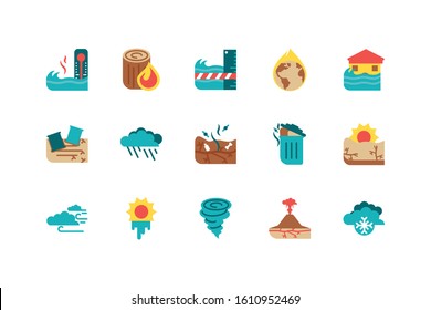 Icon set design, Climate change global warning environment nature pollution green and extreme danger theme Vector illustration