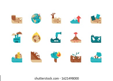 Icon set design, Climate change global warning environment nature pollution green and extreme danger theme Vector illustration