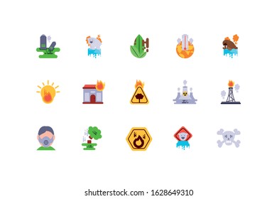 Icon set design, Climate change global warning pollution environment nature green and extreme danger theme Vector illustration
