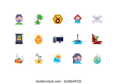 Icon set design, Climate change global warning pollution environment nature green and extreme danger theme Vector illustration