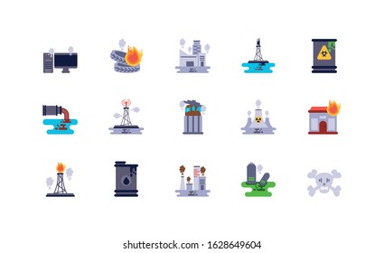 Icon set design, Climate change global warning pollution environment nature green and extreme danger theme Vector illustration