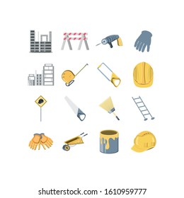 Icon set design of Construction working maintenance workshop repairing progress labor and industrial theme Vector illustration
