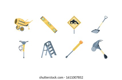 Icon set design of Construction working maintenance workshop repairing progress labor and industrial theme Vector illustration