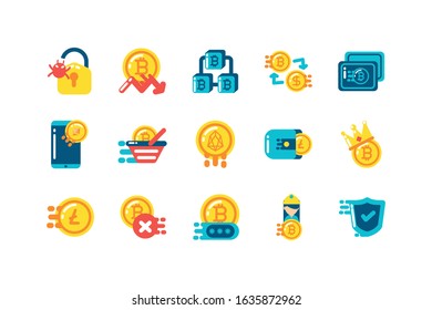 Icon set design of Cryptocurrency money currency exchange financial bank web internet market electronic finance and net theme Vector illustration