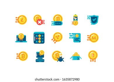 Icon set design of Cryptocurrency money currency exchange financial bank web internet market electronic finance and net theme Vector illustration