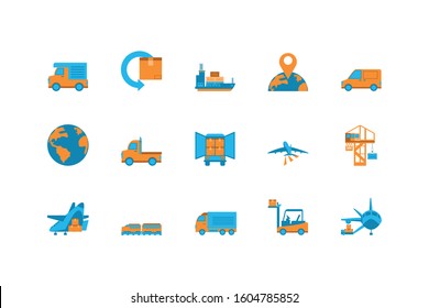 Icon set design, Delivery logistics transportation shipping service warehouse industry and global theme Vector illustration