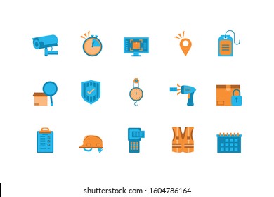 Icon set design, Delivery logistics transportation shipping service warehouse industry and global theme Vector illustration