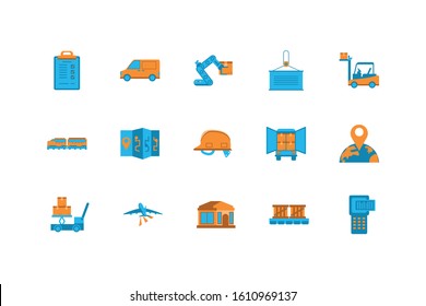 Icon set design, Delivery logistics transportation shipping service warehouse industry and global theme Vector illustration