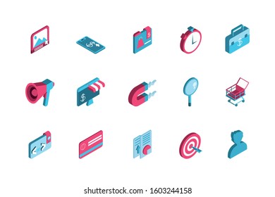Icon set design, Digital marketing ecommerce shopping online strategy media and seo theme Vector illustration