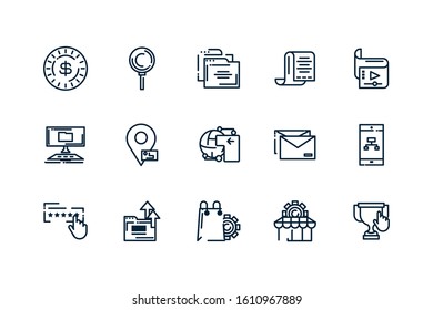 Icon set design, Digital marketing ecommerce shopping online strategy media and seo theme Vector illustration