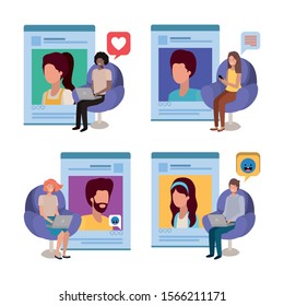 Icon set design, Digital technology communication social media internet web and wireless theme Vector illustration