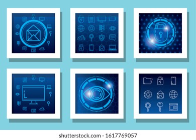 Icon set design, Digital technology communication social media internet web and device theme Vector illustration