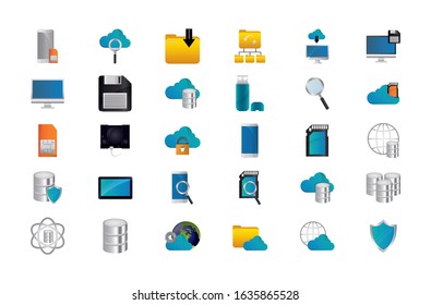 Icon set design, Digital technology communication social media internet web and device theme Vector illustration