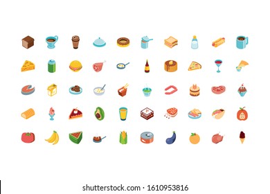 Icon set design, Eat food restaurant menu dinner lunch cooking and meal theme Vector illustration