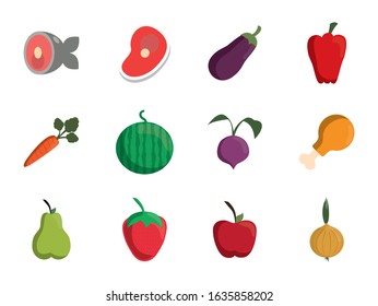 Icon set design, Eat food restaurant menu dinner lunch cooking and meal theme Vector illustration