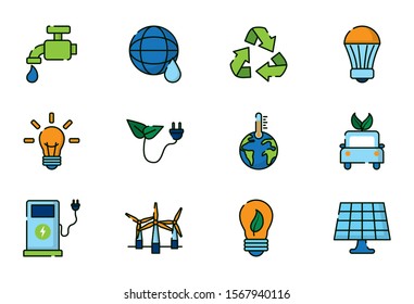 Icon set design, Ecology renewable conservation saving support solution and bio theme Vector illustration