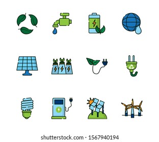 Icon set design, Ecology renewable conservation saving support solution and bio theme Vector illustration