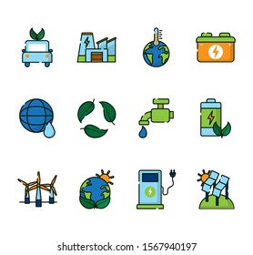 Icon set design, Ecology renewable conservation saving support solution and bio theme Vector illustration