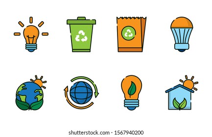 Icon set design, Ecology renewable conservation saving support solution and bio theme Vector illustration