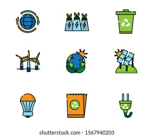 Icon set design, Ecology renewable conservation saving support solution and bio theme Vector illustration
