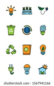 Icon set design, Ecology renewable conservation saving support solution and bio theme Vector illustration
