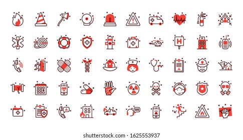 Icon set design, Emergency rescue save department 911 danger help safety and aid theme Vector illustration
