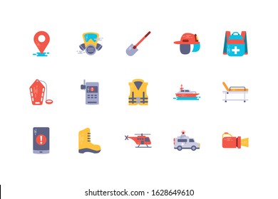 Icon set design, Emergency rescue save department 911 danger help safety and aid theme Vector illustration