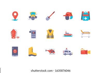 Icon set design, Emergency rescue save department 911 danger help safety and aid theme Vector illustration