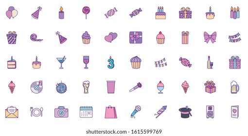 Icon set design, Happy birthday card celebration decoration surprise party anniversay and invitation theme Vector illustration