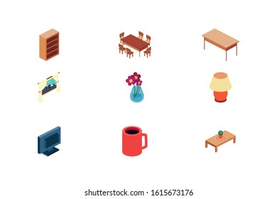 Icon set design, Home room decoration interior living building apartment and residential theme Vector illustration