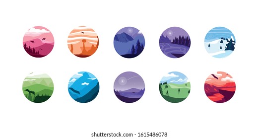 Icon set design, Landscapes nature earth eco ecology conservation bio environment and outdoor theme Vector illustration