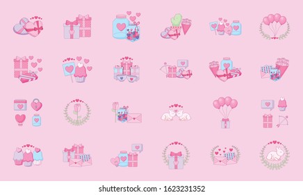 Icon set design of Love happy valentines day wedding passion romantic decoration and marriage theme Vector illustration