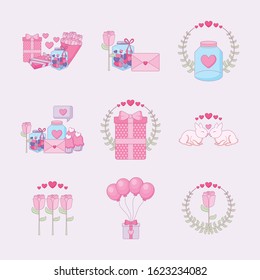 Icon set design of Love happy valentines day wedding passion romantic decoration and marriage theme Vector illustration