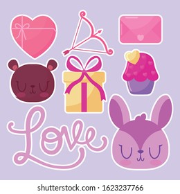 Icon set design of Love happy valentines day wedding passion romantic decoration and marriage theme Vector illustration