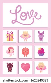 Icon set design of Love happy valentines day wedding passion romantic decoration and marriage theme Vector illustration